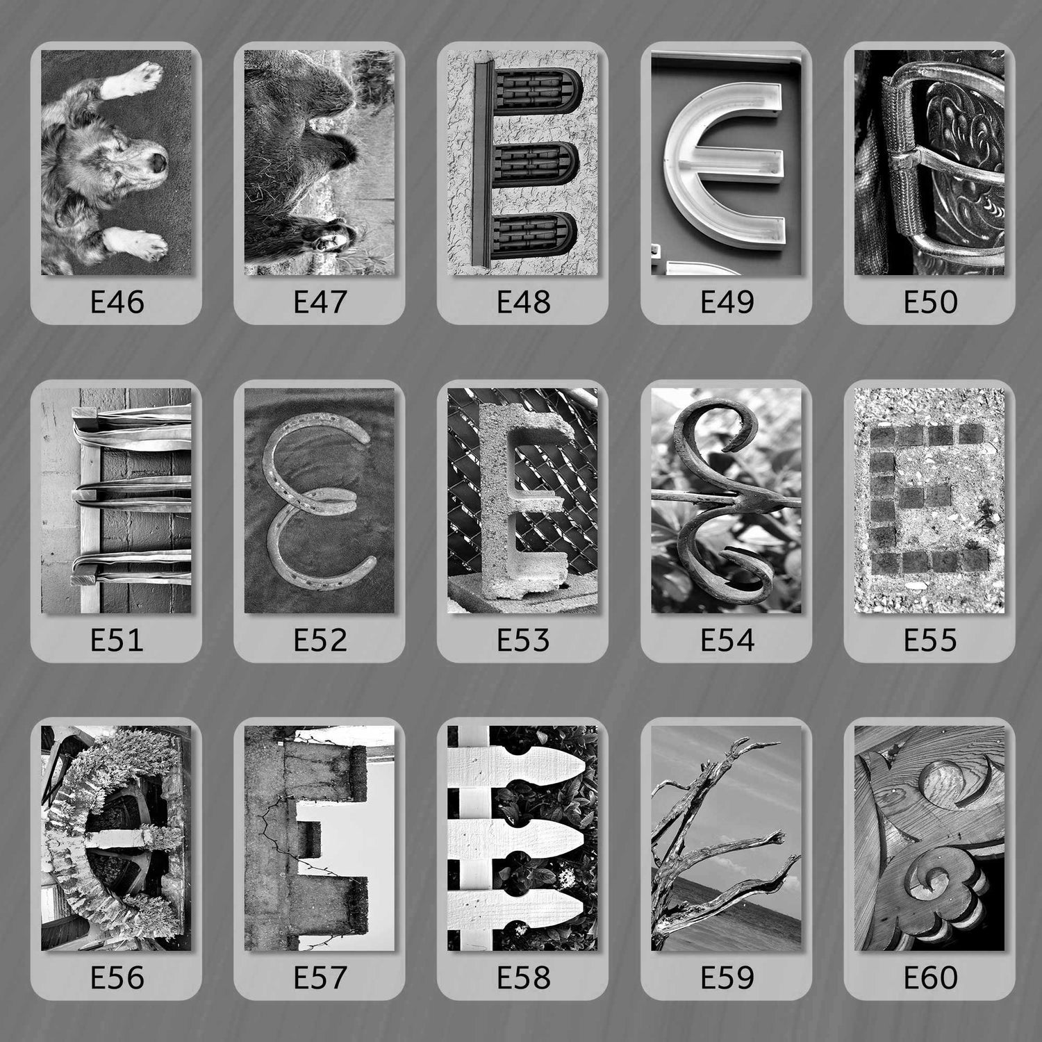 Black and White Letter E