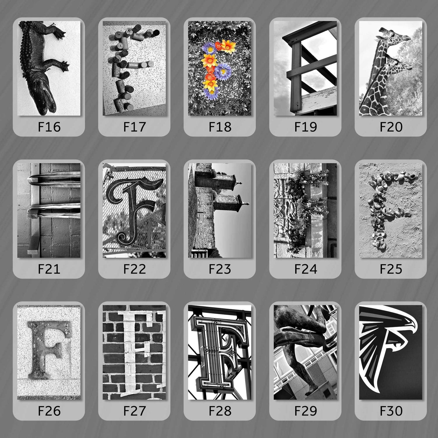 Black and White Letter F