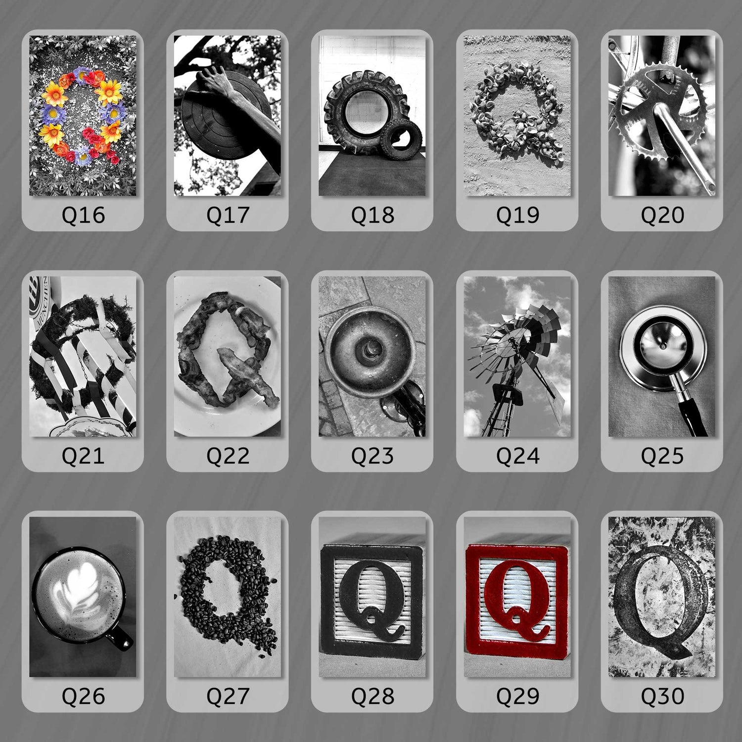 Black and White Letter Q