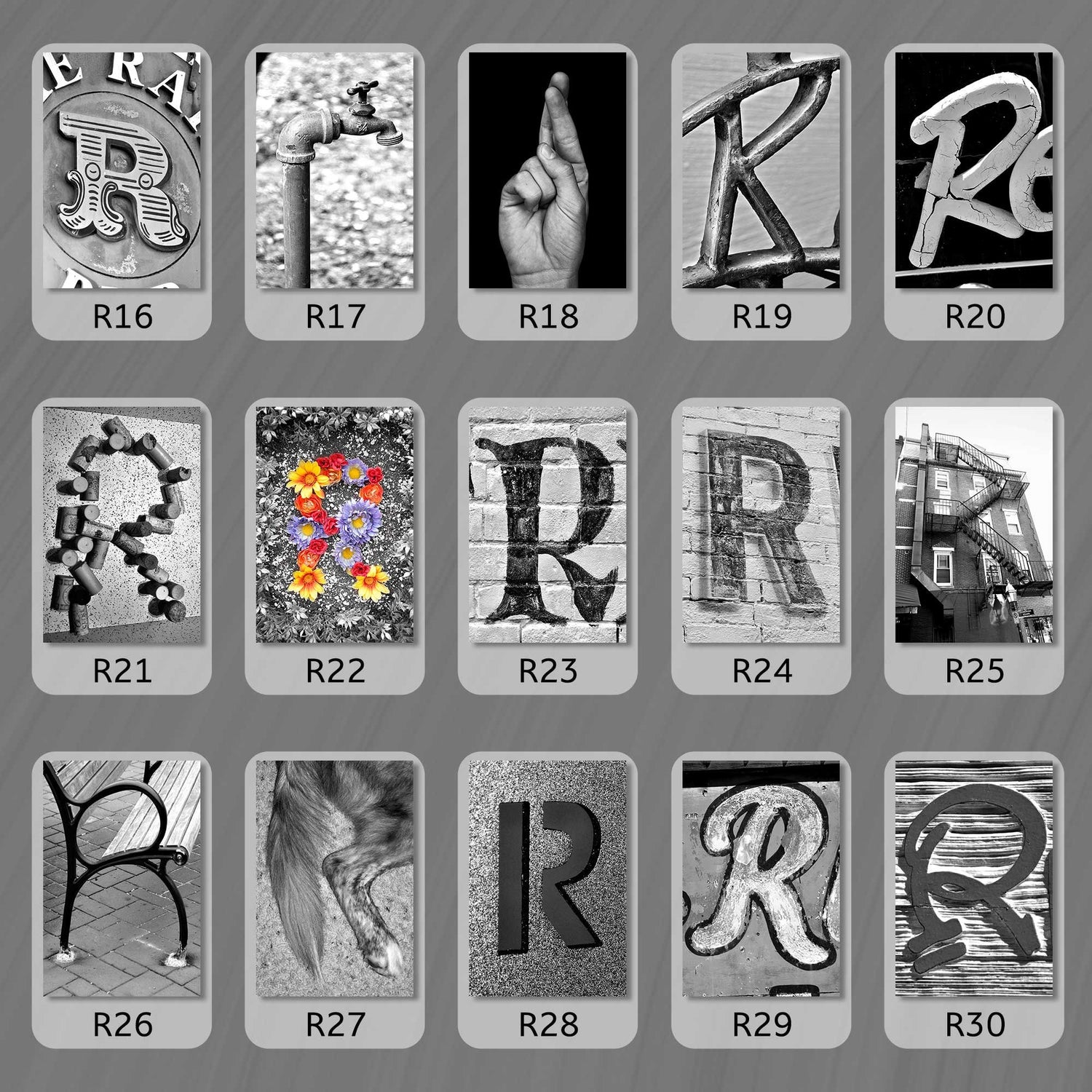 Black and White Letter R