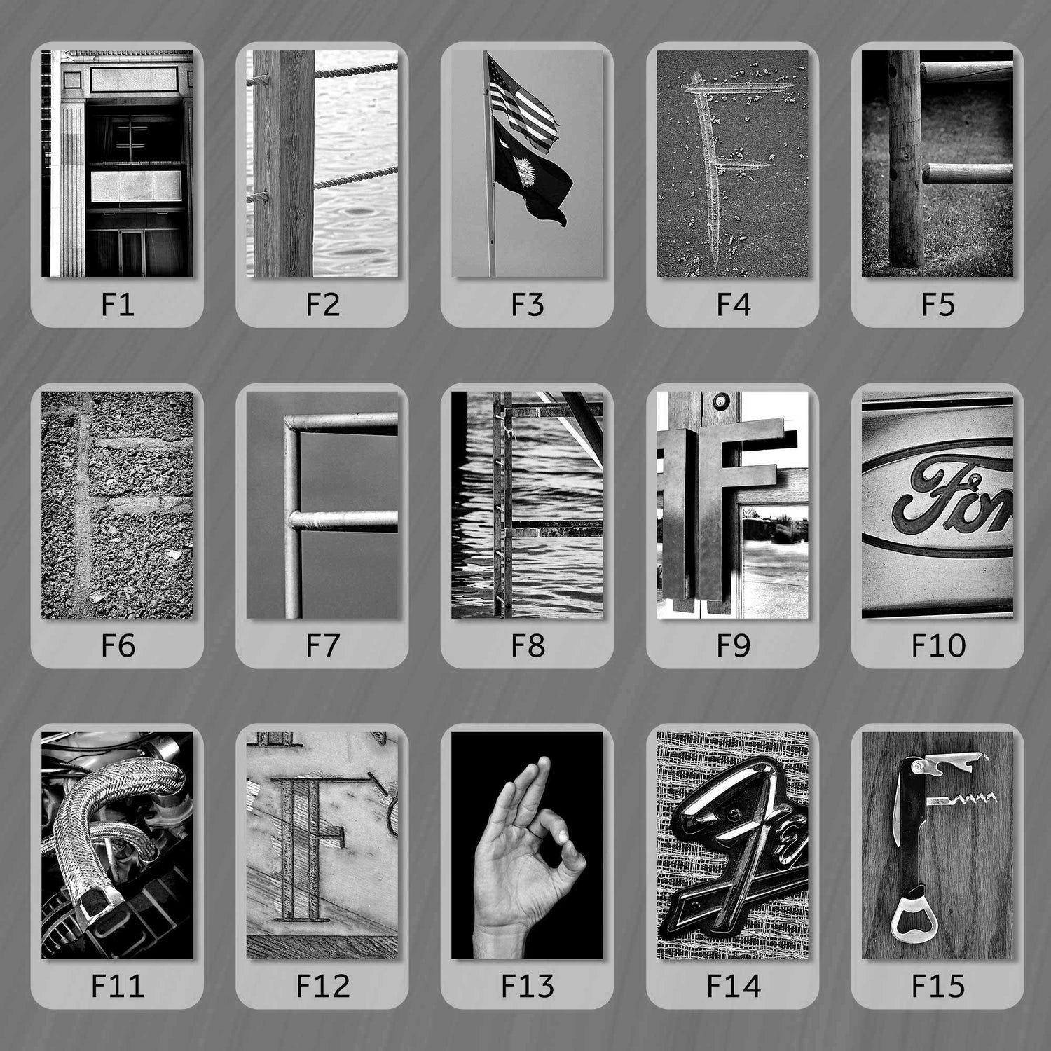 Black and White Letter F