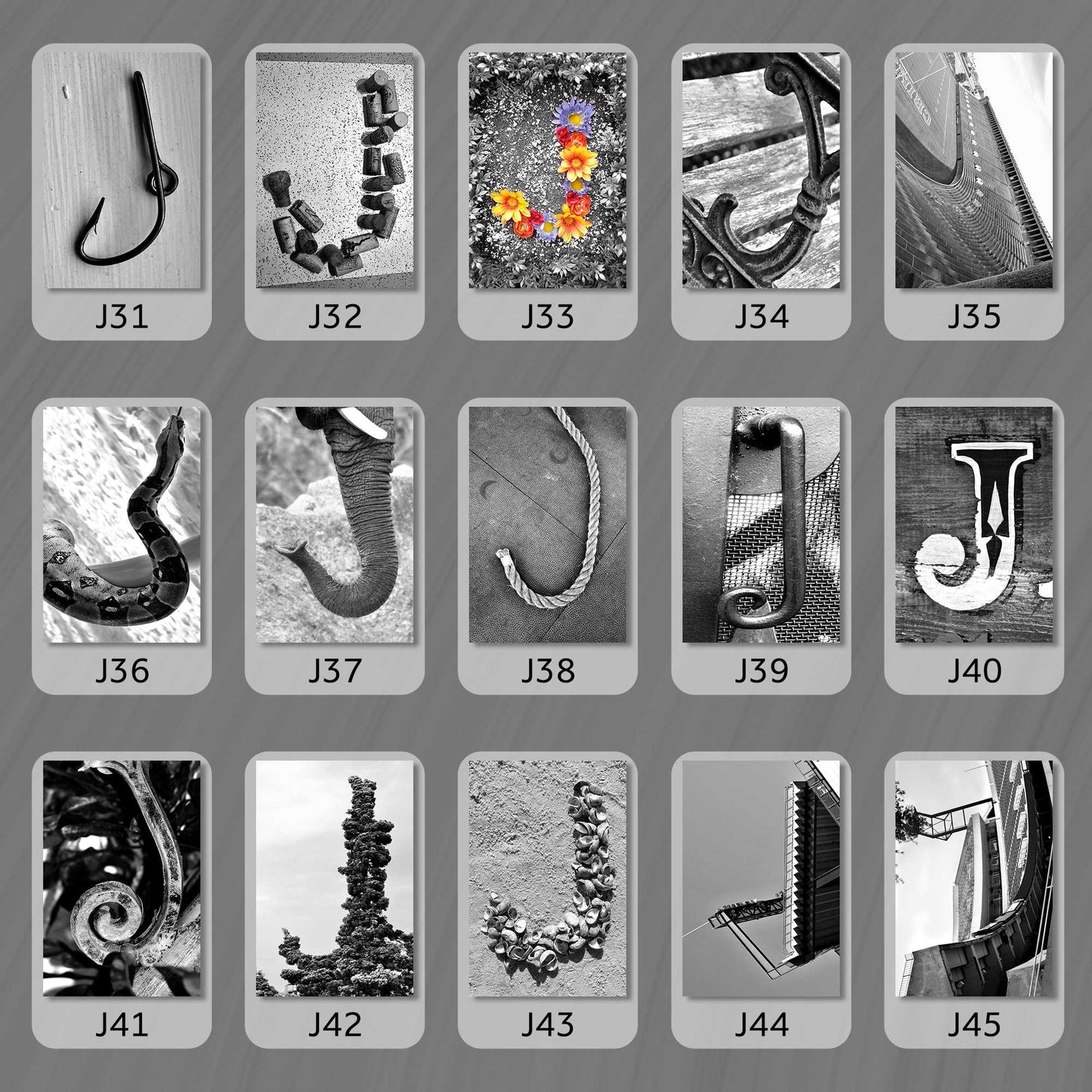 Black and White Letter J