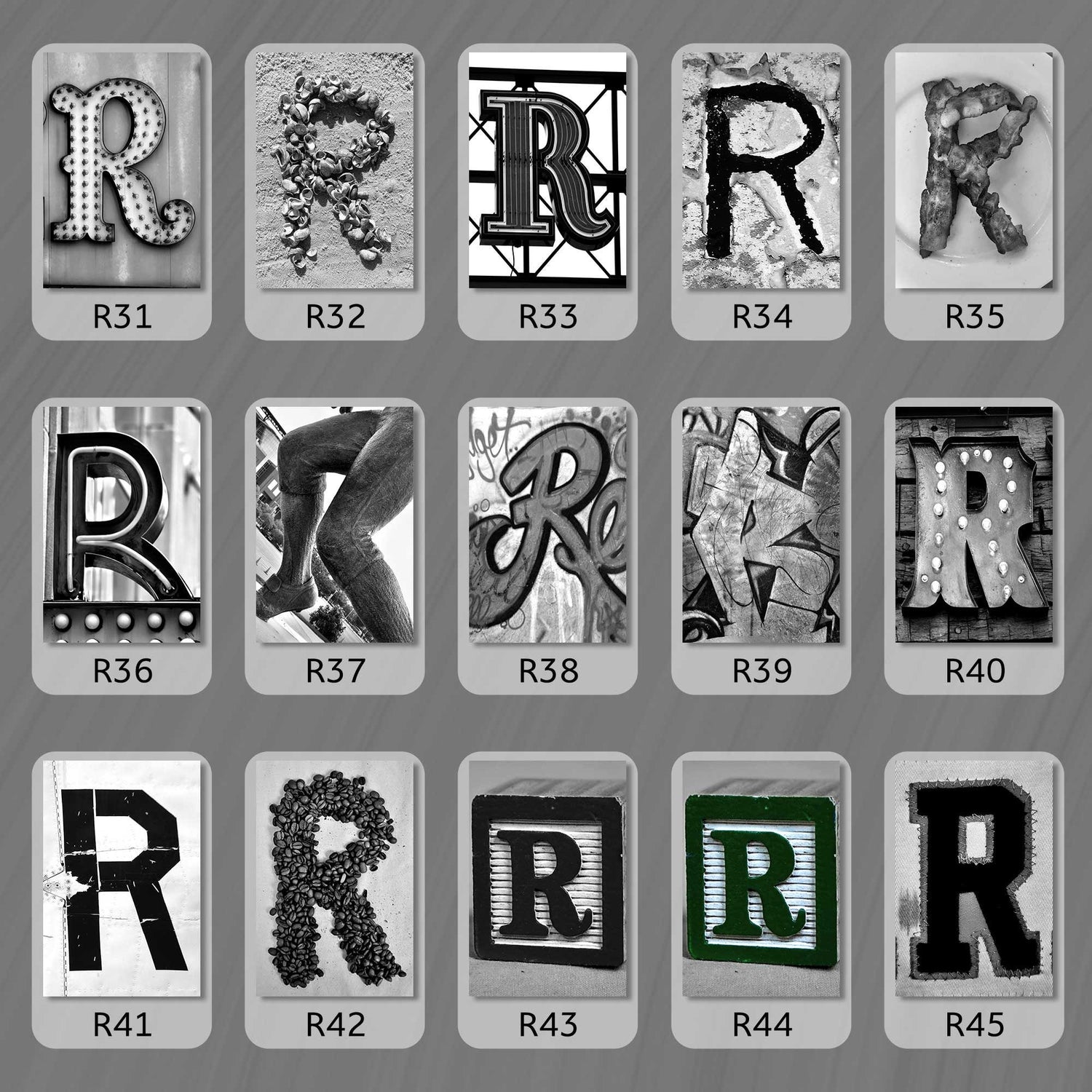 Black and White Letter R
