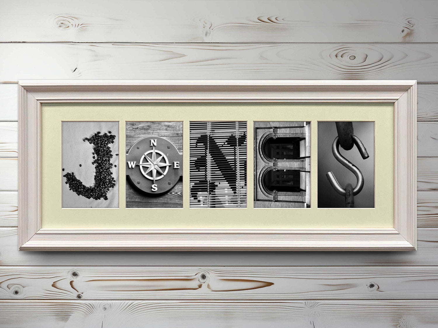 Custom Brushed White Frame Letter Art